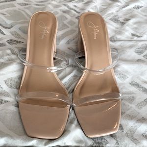 Clear strap block heels